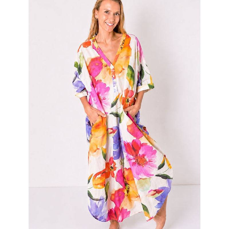 PRE-ORDER Free Size Long Dress 3 Buttons +Side Pockets - 67916-0451