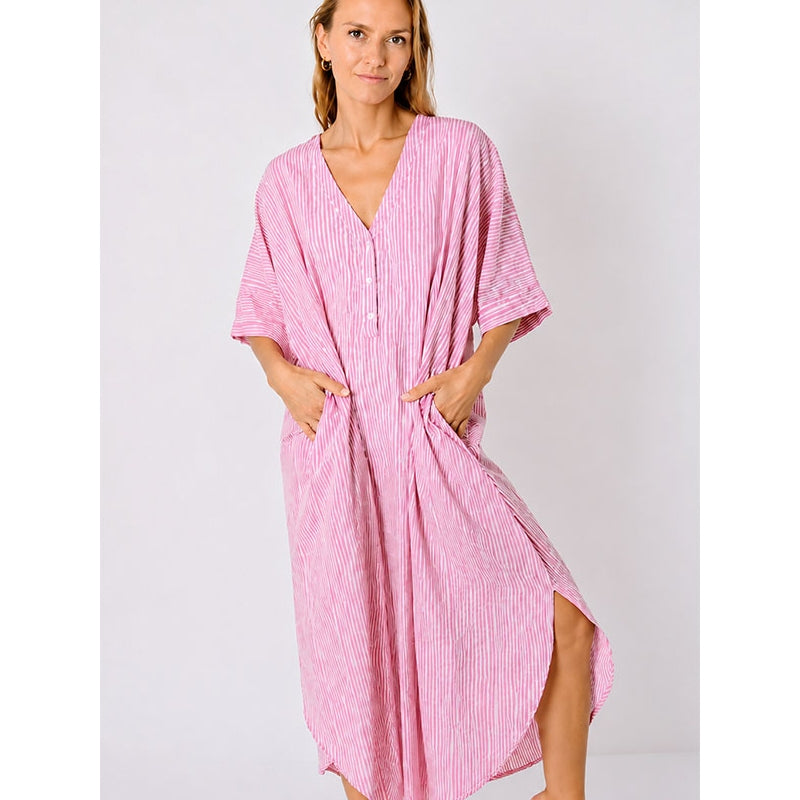 PRE-ORDER Free Size Long Dress 3 Buttons + Side Pockets - 67916