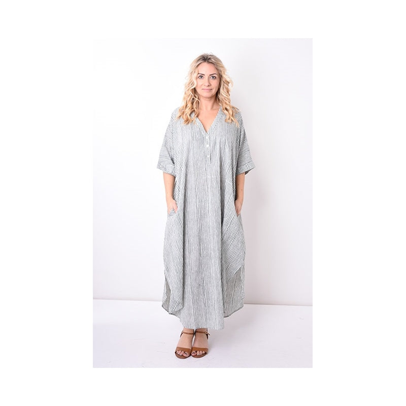 PRE-ORDER Free Size Long Dress 3 Buttons + Side Pockets - 67916