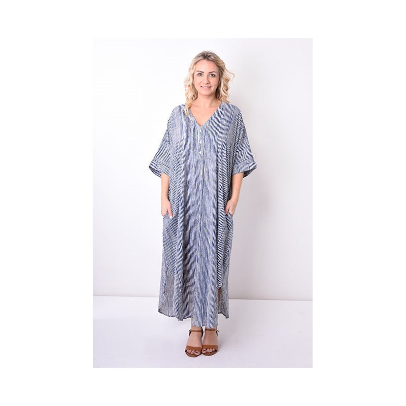 PRE-ORDER Free Size Long Dress 3 Buttons + Side Pockets - 67916