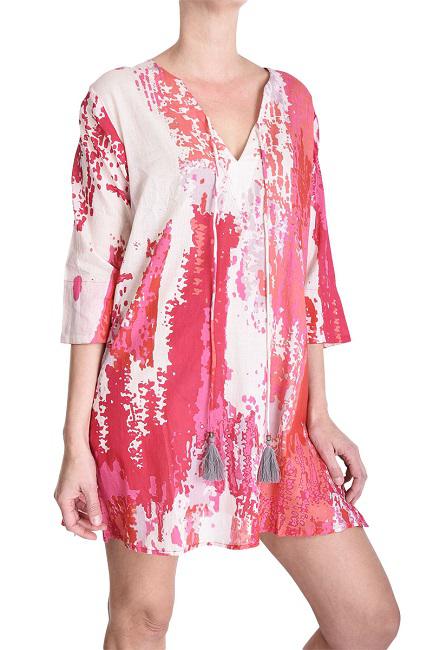 V NECK TUNIC- ROSE FONCE