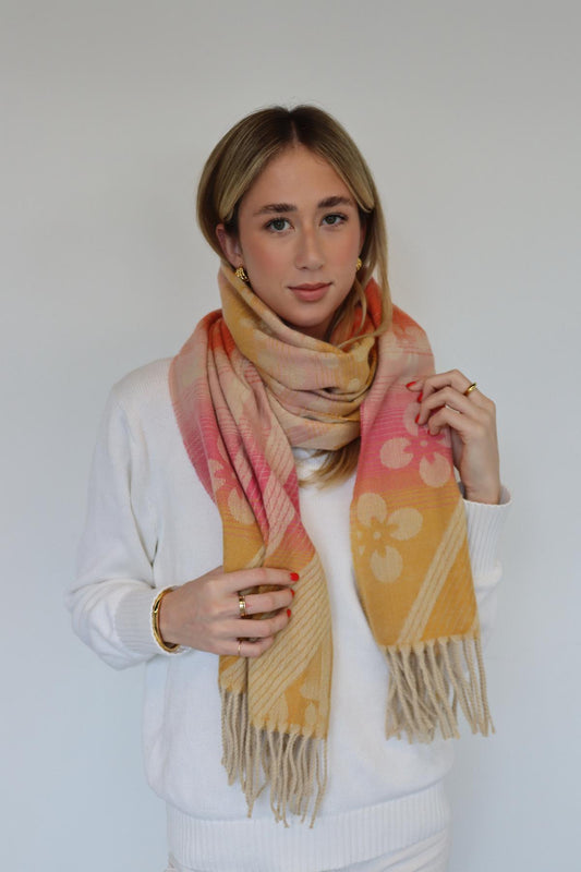 Printed Winter Scarves -  Orange, Pink & Yellow