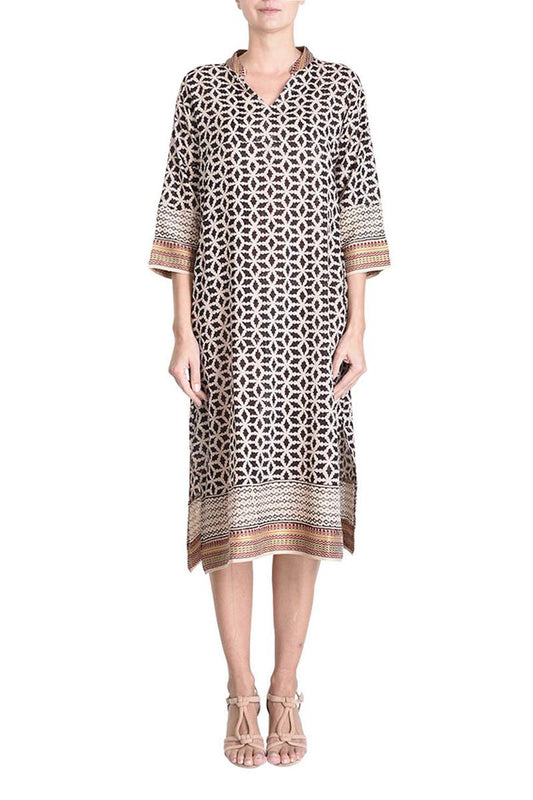 Long Block Printed Tunic - Noir