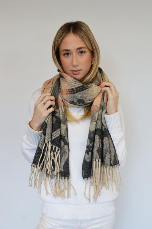 Printed Winter Scarves -   Black, Pink & Camel