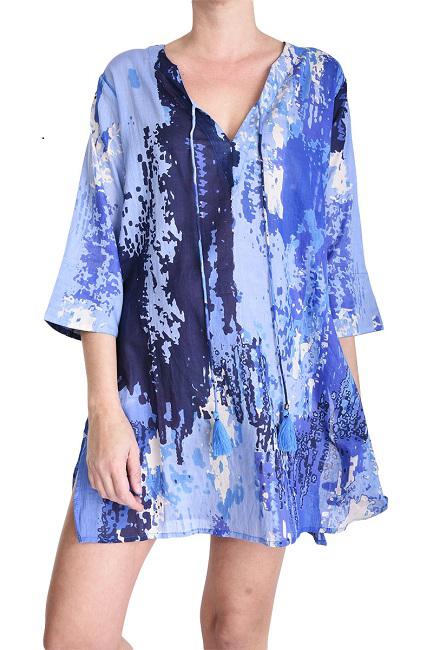 V NECK TUNIC- BLEU FONCE