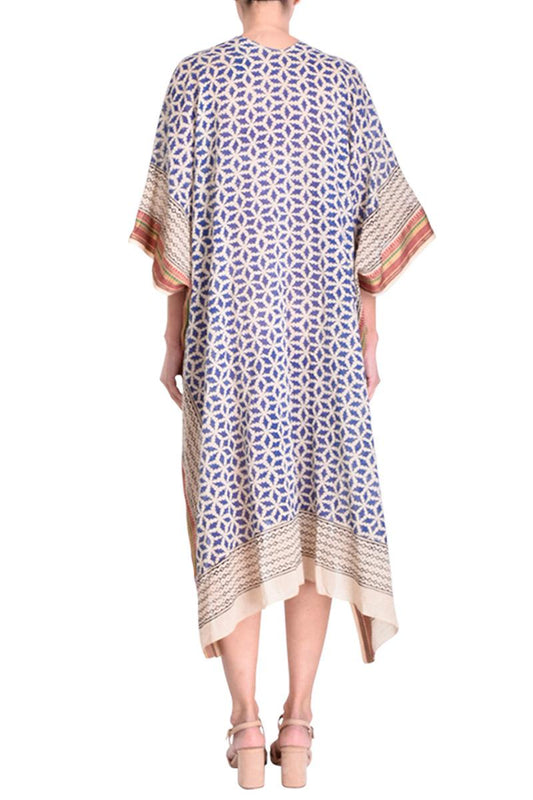 MAXI KIMONO COTTON BLOCK PRINT - BLEU FONCE