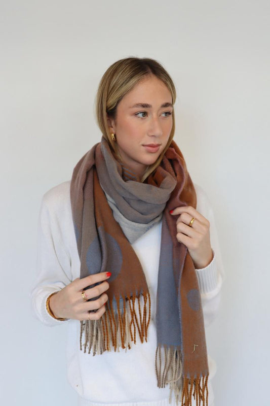 Printed Winter scarves -  Pale Blue & Brown