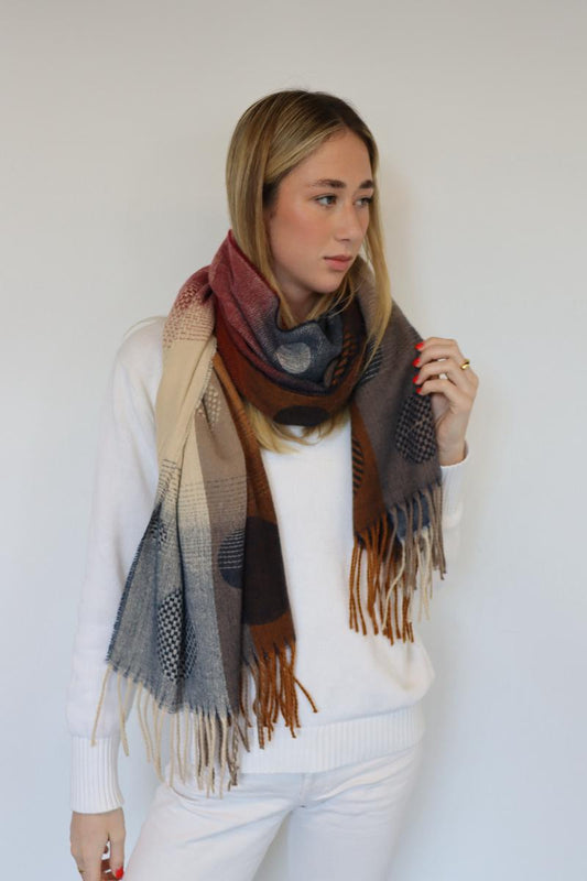 Printed Winter scarves -    Wine and cream