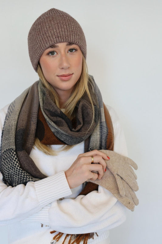 Printed Winter scarves -   Charcoal & Brown