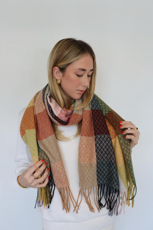 Warm Check Scarf - Green yellow #6