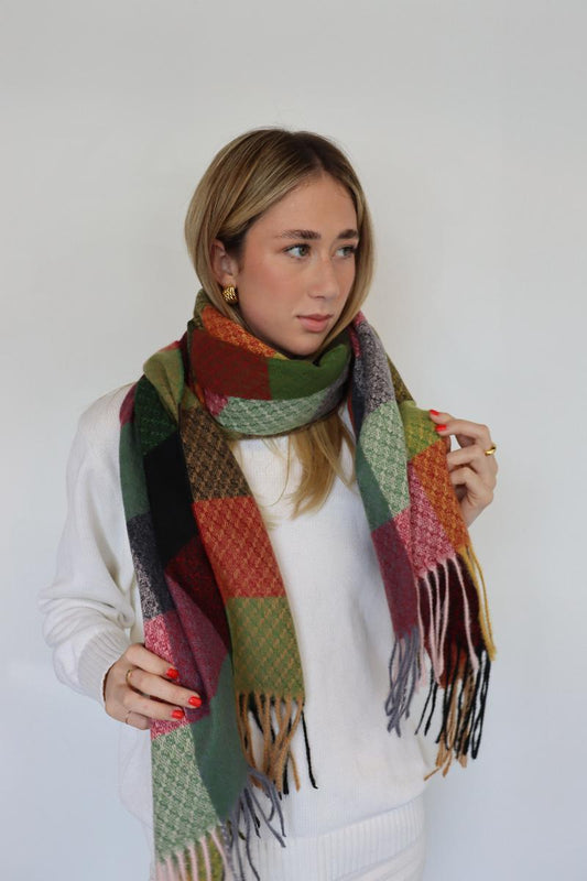 Warm Check Scarf - Fushia green#3