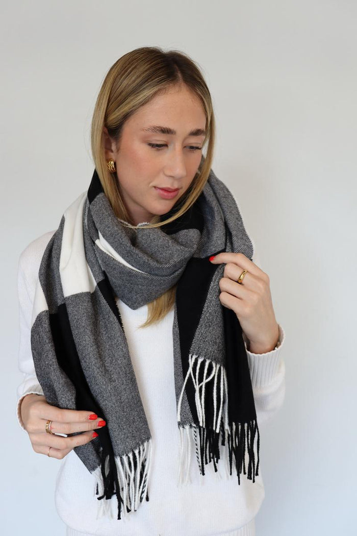 Soft Touch Check Scarf - Black & Grey