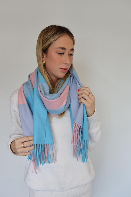 Soft Touch Check Scarf - Pink & Blue