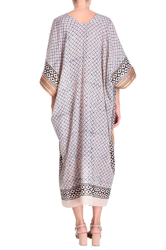 MAXI KIMONO COTTON BLOCK PRINT - BLEU FONCE