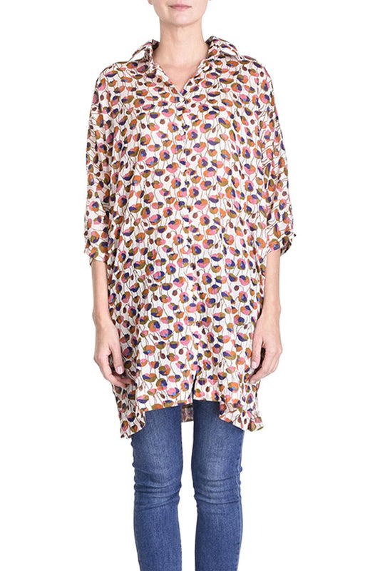 MAXI PRINTED COTTON SHIRT - ECRU