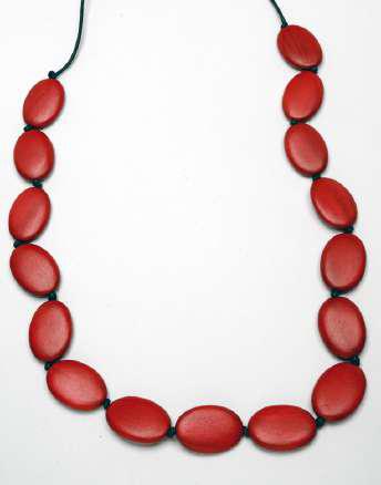 OVAL BEAD LONG NECKLACE RED