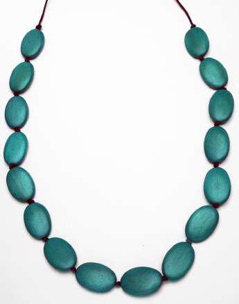 TEAL OVAL WOOD BEAD NECKLACE
