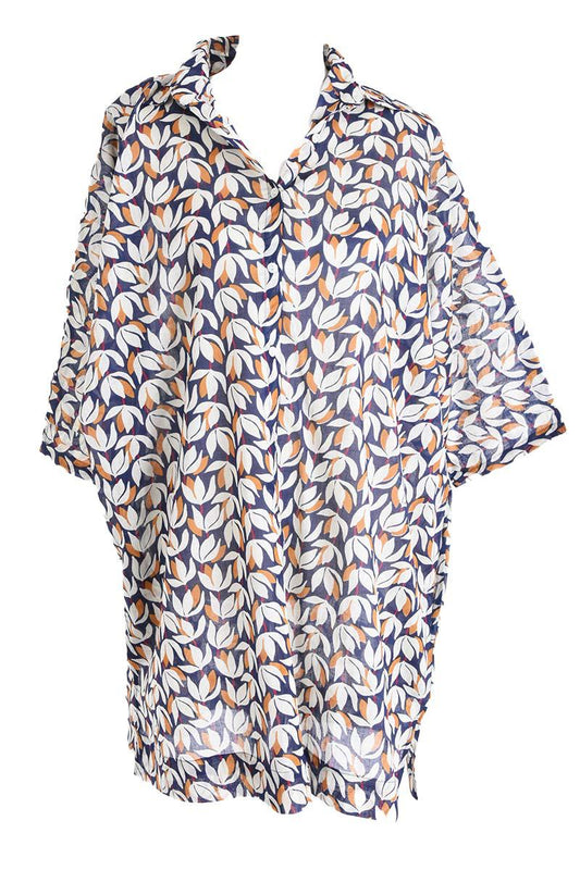 MAXI PRINTED COTTON SHIRT - BLEU FONCE