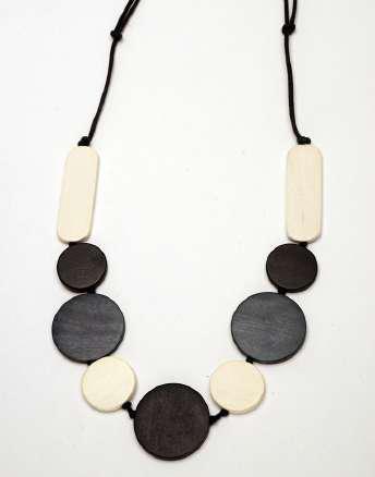 Rectangle and Circles Wooden Beaded Necklace N6-6194