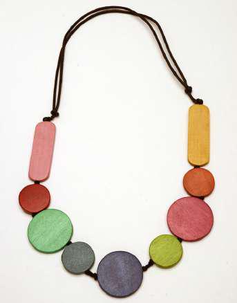 Rectangle and Circles Wooden Beaded Necklace N6-6194