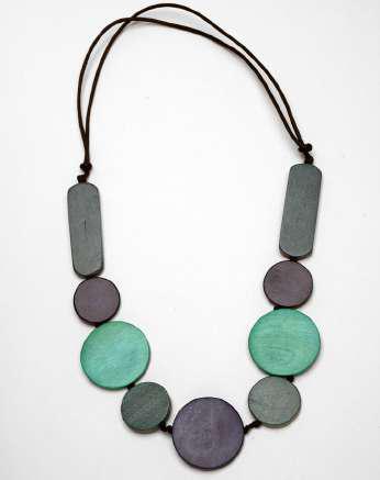 Rectangle and Circles Wooden Beaded Necklace N6-6194