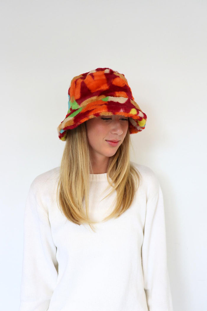faux bucket hat - wine, mint and camel