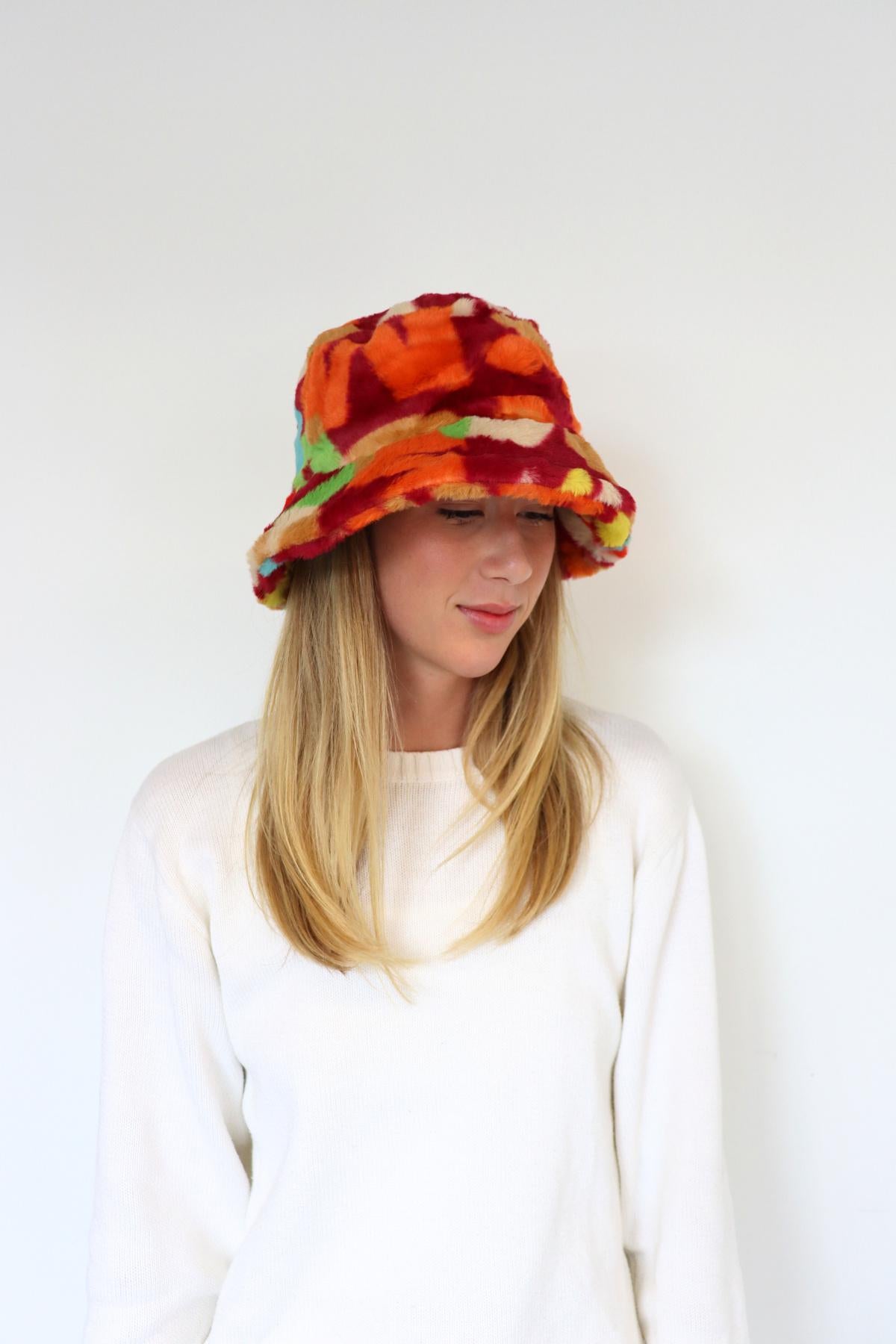 Faux Fur Bucket Hat Multicoloured - 7102