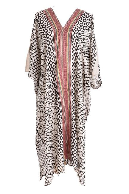MAXI KIMONO COTTON BLOCK PRINT - NOIR