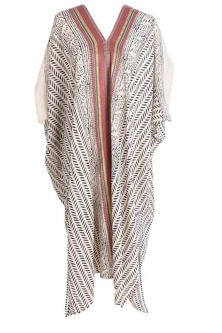 MAXI KIMONO COTTON BLOCK PRINT - NOIR