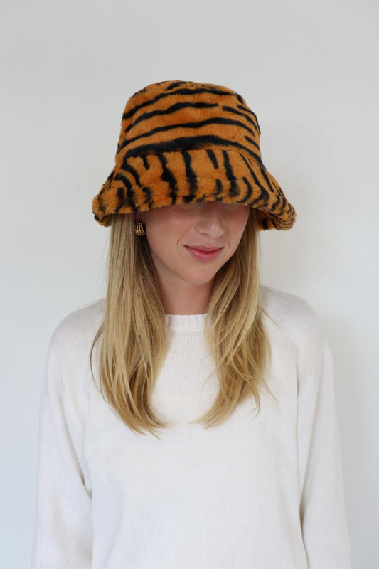 FAUX FUR BUCKET HAT - TIGER