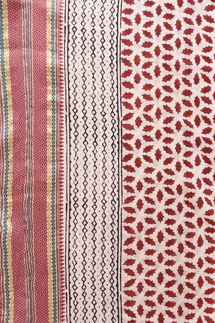 MAXI KIMONO COTTON BLOCK PRINT -  ROUGE FONCE
