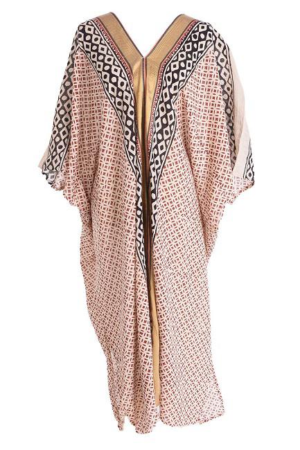 MAXI KIMONO COTTON BLOCK PRINT -  ROUGE FONCE