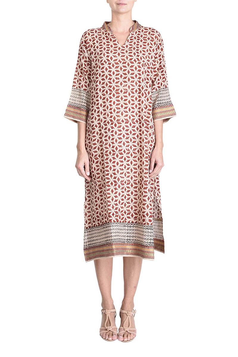 Long Block Printed Tunic - Rouge Fonce