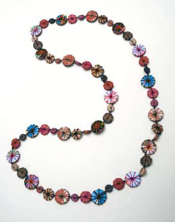 Multicoloured Embroidered Wooden Bead Necklace N6-6056X