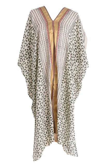 MAXI KIMONO COTTON BLOCK PRINT -  VERT FONCE