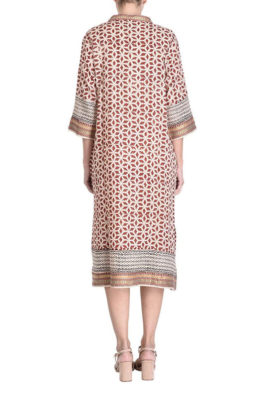 Long Block Printed Tunic - Rouge Fonce