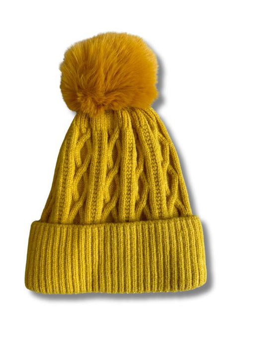 WINTER POM POM BEANIE - MUSTARD