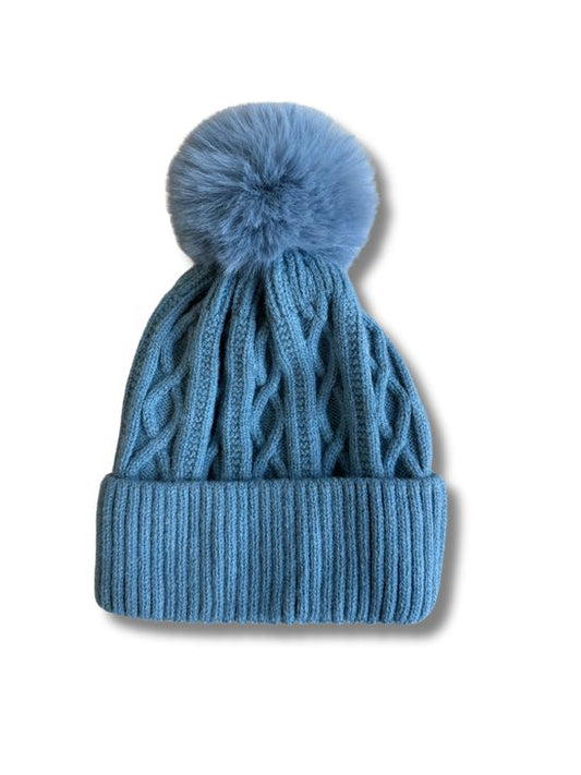 WINTER POM POM BEANIE - STEEL BLUE