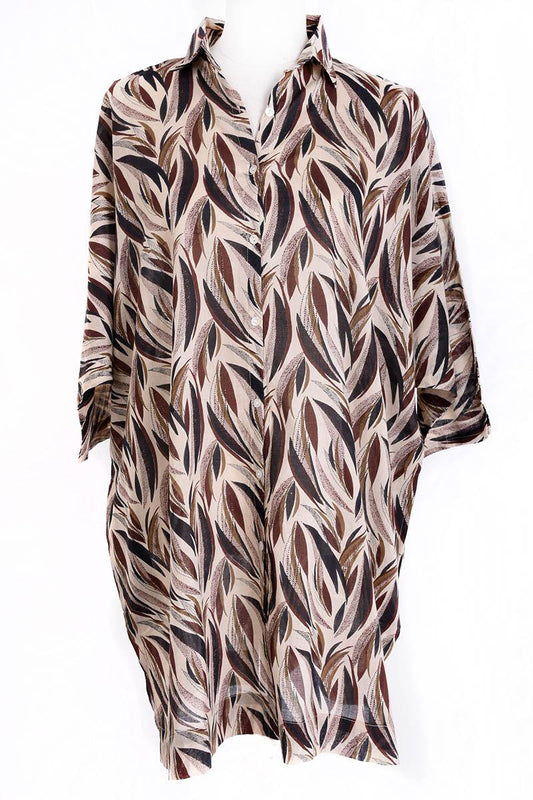 MAXI PRINTED COTTON SHIRT - MARRON CLAIR