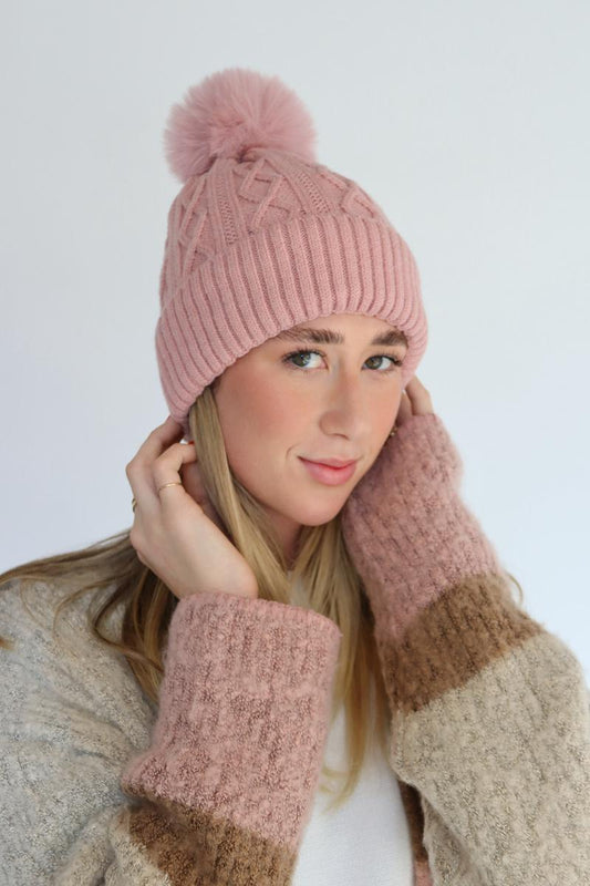 WINTER POM POM BEANIE - PINK