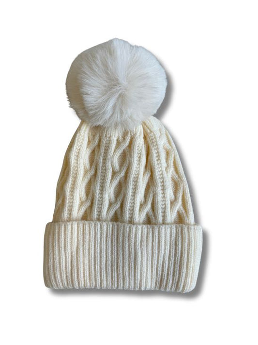 WINTER KNITTED FLEECE BEANIE - IVORY