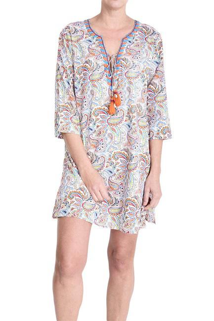 EMBROIDERED V-NECK TUNIC -BLANC