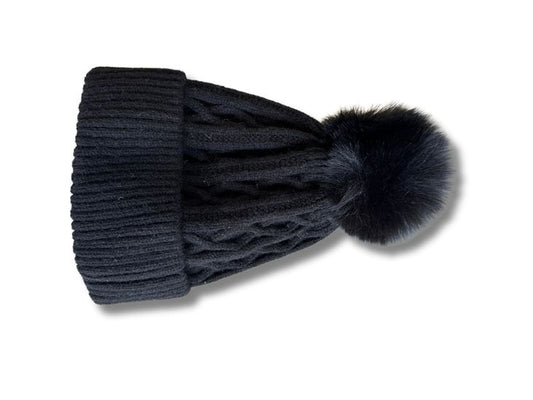 WINTER POM POM BEANIE - BLACK