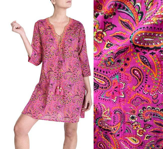 EMBROIDERED V-NECK TUNIC - ROSE FONCE