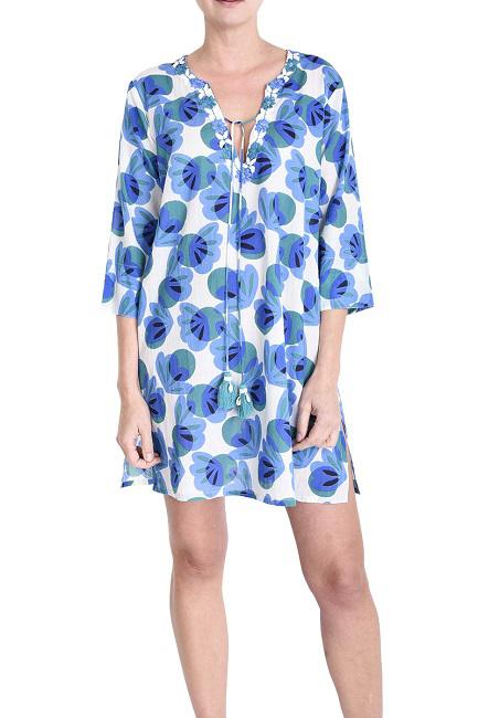 EMBROIDERED V-NECK TUNIC - BLEU CLAIR