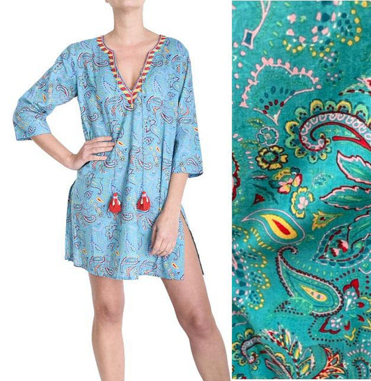 EMBROIDERED V-NECK TUNIC - BLEU CLAIR