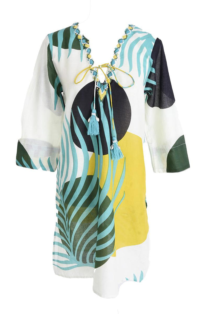 EMBROIDERED V-NECK TUNIC -VERT CLAIR