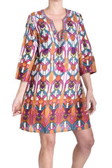 EMBROIDERED V-NECK TUNIC -LILAS FONCE