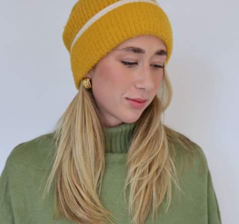 Rib Beanie with Stripe 7090