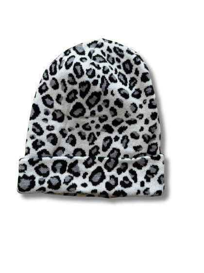 Leopard Print Beanie - White